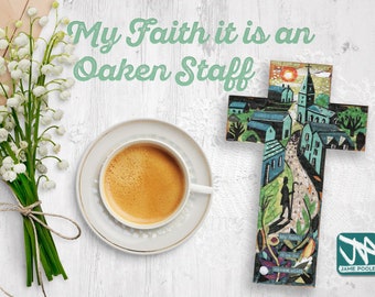 Oaken Staff Prayer Cross: Christian Wooden Wall Art