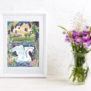 Stampa artistica collage di Fotheringhay, sera d'estate, formato A3, poster di poesia firmato, Isole Britanniche, John Clare, natura, arte murale di Jamie Poole