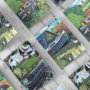 Wenskaarten rondvaartboot, Three Wildlife-wenskaarten door Jamie Poole, wenskaarten, A5-formaat, groot, collage, rivier, kaarten, VK