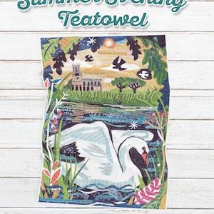 Summer Evening Teatowel Collage Art 100% Cotton Kitchen Towel Swan Poetry John Clare Gift by Jamie Poole