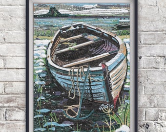 Winter Walk Coastal Art Gift – Old Boat, Romantic Seascape, Nature Lovers, signed print