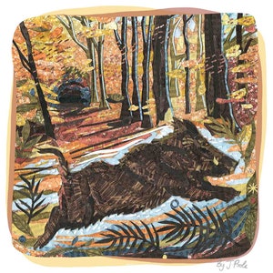 The Fitful Gusts and Shakes - Stampa artistica collage di cinghiale, edizione limitata, 21 cm, firmata, Giclée, poesia sulla natura, di Jamie Poole