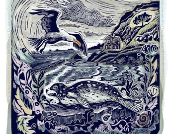 Seal Lino Print: Coastal Wildlife Art, Signed Linocut