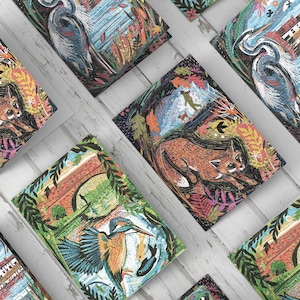 Set van 3 cadeaukaarten met collage van natuurpoëzie – The Vixen, Heron, Kingfisher | Blanco A5-kaarten natuur | Britse kunst van Jamie Poole