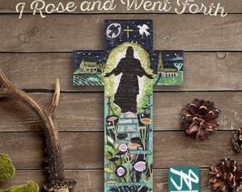 Prayer Cross Wall Art: Christian Oak Veneer Decorative Hanging