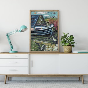 Una passeggiata lungo il fiume, stampa artistica collage, formato A3, firmata, giclée, arte murale ispirata alla poesia di John Clare, natura britannica di Jamie Poole