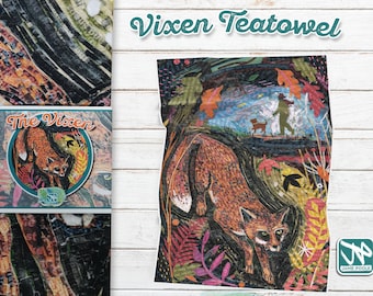 The Vixen Teatowel, Artist teatowel, 100% Cotton, kitchen towel, Art Towel, Collage fox