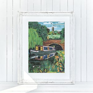 Stampa artistica con collage di vita sui canali, formato A3 / Poster di poesia autografato / Citazione di poesia delle Isole Britanniche / Arte del canale di Northampton di Jamie Poole