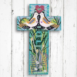 Cruz de oración con forma de paloma del amor, cruz de madera para pared, arte cristiano de pared, chapa de roble, colgante, regalo de bautismo de Jamie Poole