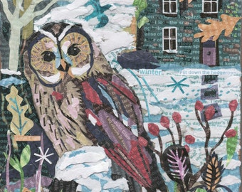 Barn Owl Art Print: British Wildlife Wall Art, John Clare Poetry Collage, Bird Watcher