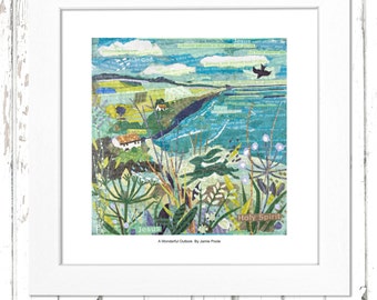 Cornwall Coastline Art Print: Collage of Prayers & Poetry