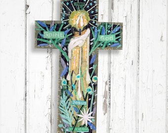 Vela de regalo con cruz cristiana: arte de pared con versículo bíblico, chapa de roble, decoración de fe.