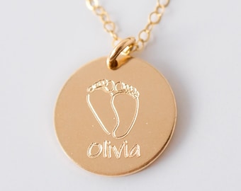 Baby Footprints Memorial Necklace: Engraved Sterling Silver Sympathy Gift