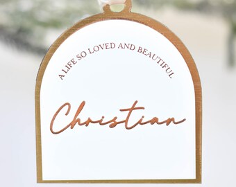 Personalized Memorial Ornament: Gold & White Acrylic Sympathy Gift