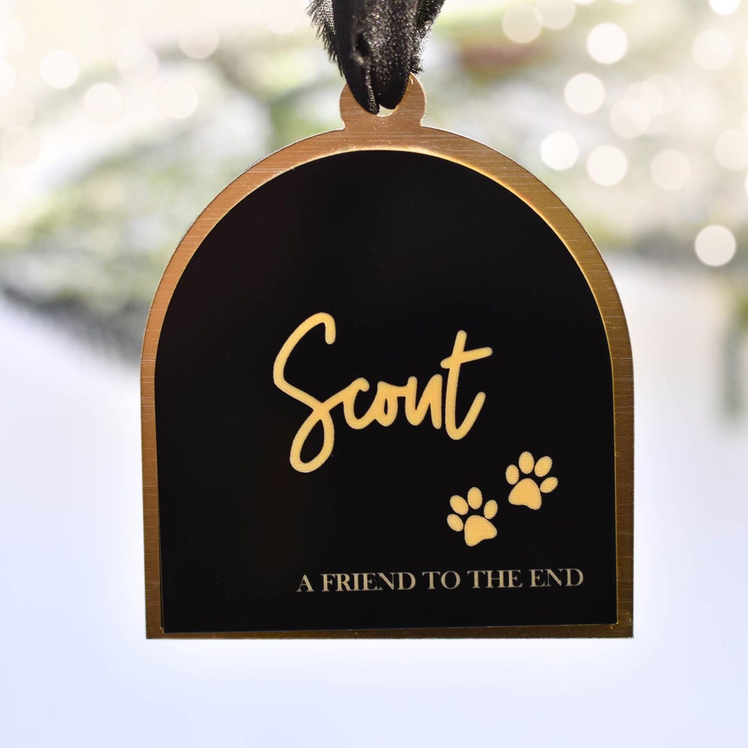 Personalized Pet Memorial Ornament: Black & Gold Acrylic Dog or Cat ...