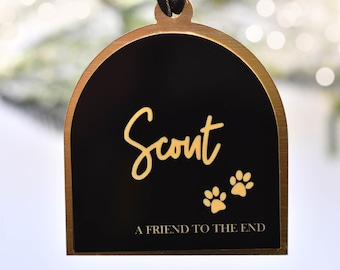 Personalized Pet Memorial Ornament: Black & Gold Acrylic Dog or Cat Loss Gift