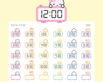 S358 | Digital Clocks Stickers Stickers [Wonton In A Million, Planner Stickers, Character Deco Stickers] // S-S358