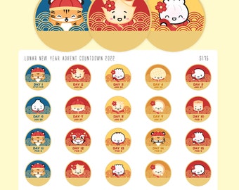 S175a | Lunar New Year Year Of The Tiger Advent Countdown Stickers Stickers [Planner Stickers] // S-S175a