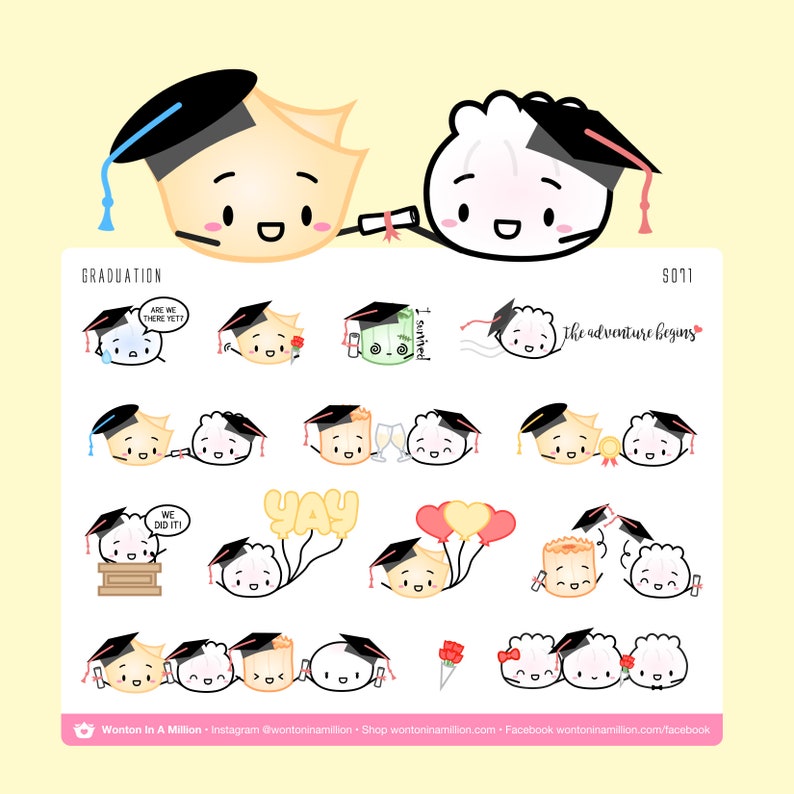 S071 Graduation Stickers Stickers Wonton In A Million, Planner Stickers, Character Deco Stickers // S-S071 image 1