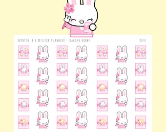 S541 | Autocollants Sakura Bunny Planners Stickers [Wonton In A Million, Autocollants planificateur, Autocollants déco de personnage] // S-S541