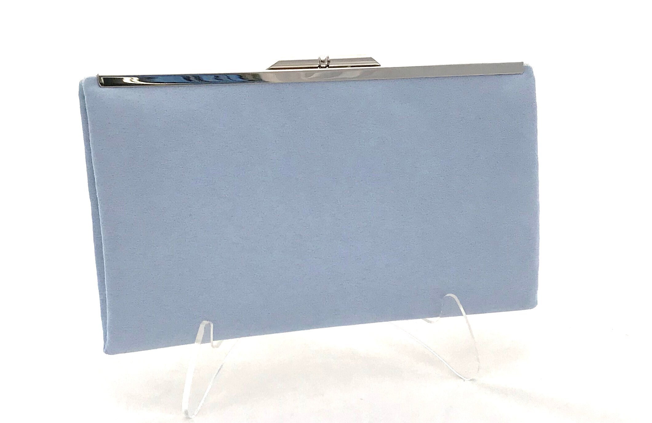 blue suede evening bag