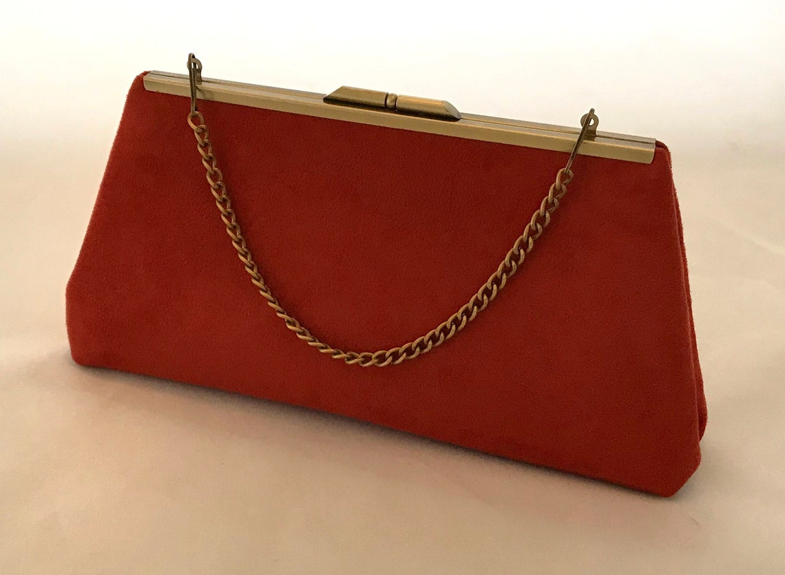 Burnt Orange Suede Handbag Purse Burnt Orange Suede Cutch Etsy