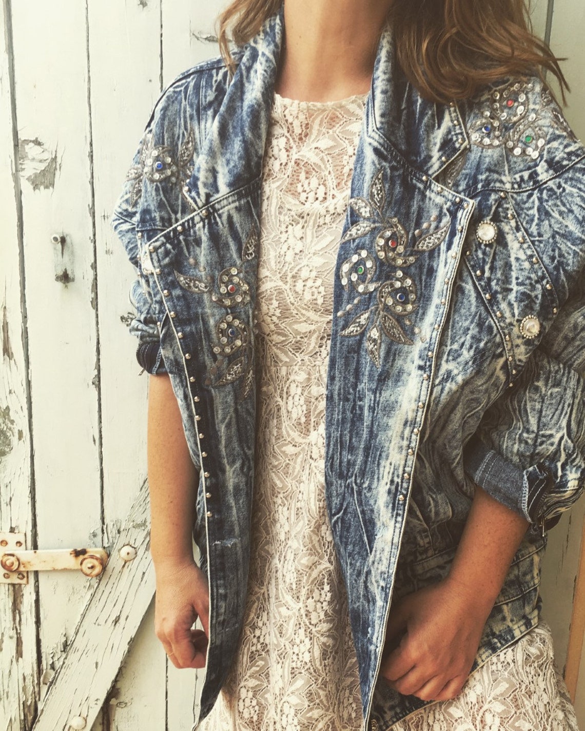 Vintage Bleached Denim Jacket Etsy Hong Kong