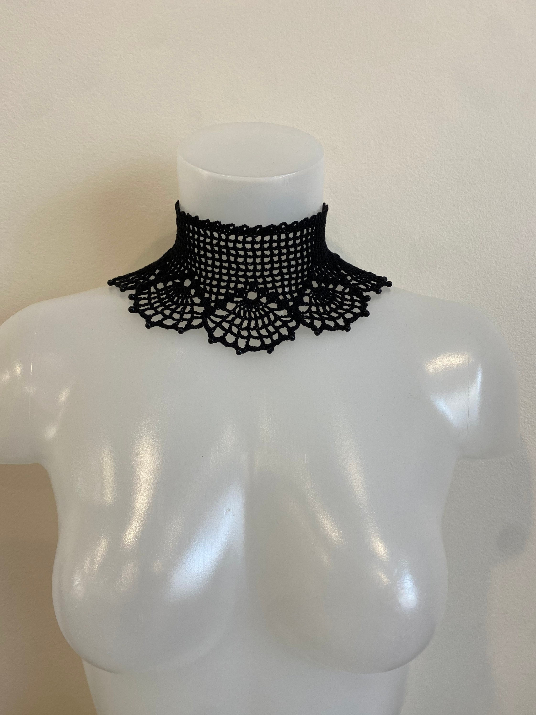 Crochet Lace Choker | Crochet Choker Black Lace Gothic Collar With ...