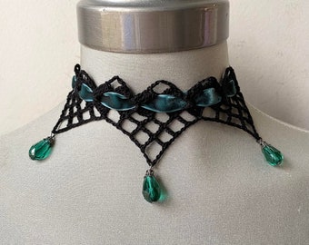 Gothic Lace Crochet Choker Victorian Lace Crochet Collar With Black ...