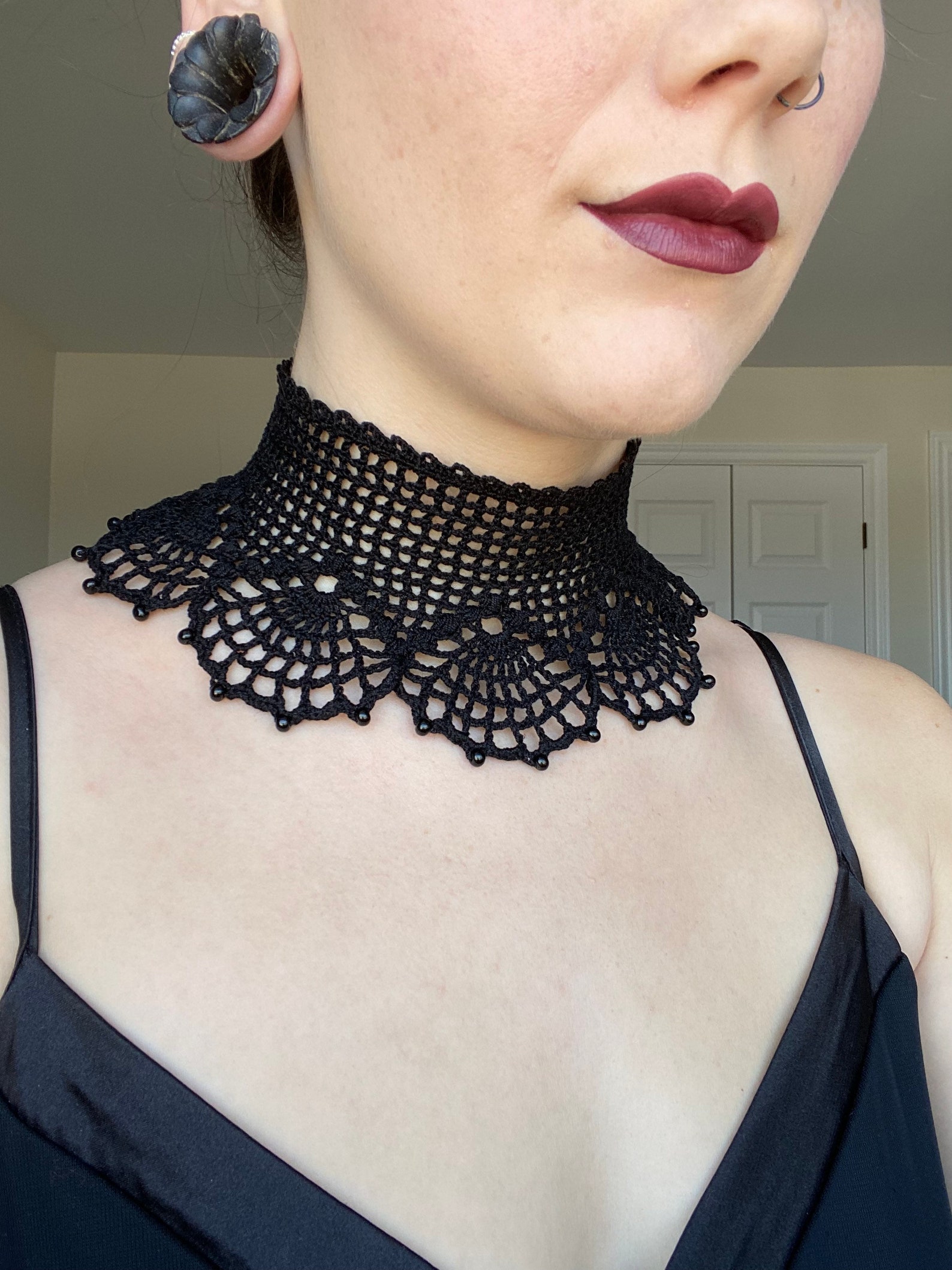 Crochet Lace Choker | Crochet Choker Black Lace Gothic Collar With ...