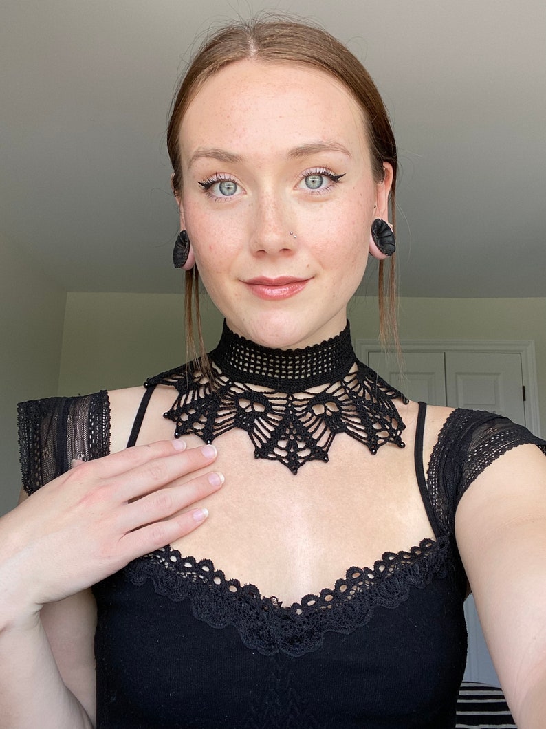 Black Lace Gothic Crochet Choker With Skulls and Beads | Crochet ...