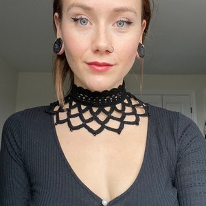 Crochet Choker Black Lace Gothic Collar with Beads | Handmade Lace Dark Fashion Jewelry