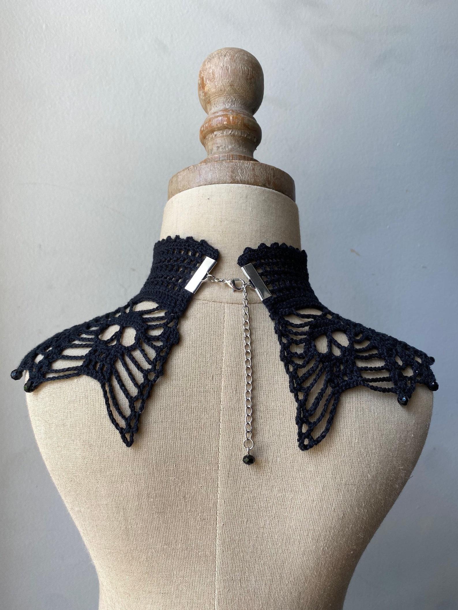 Black Lace Gothic Crochet Choker With Skulls and Beads | Crochet ...