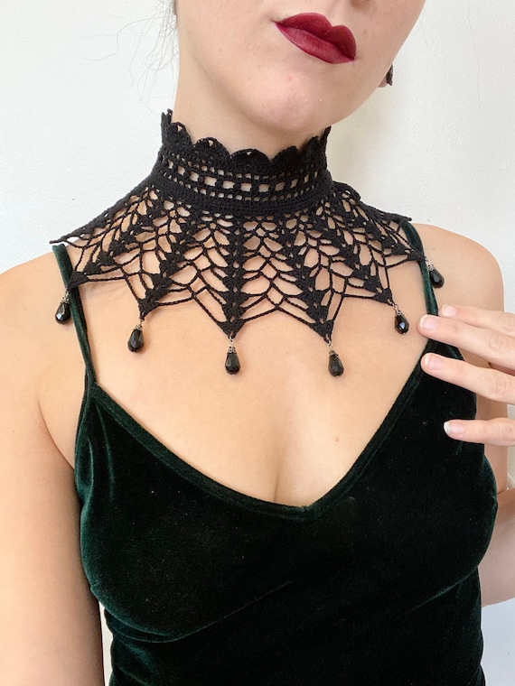 Buy The Black Two Piece Lace Crochet and Chain Choker | JaeBee