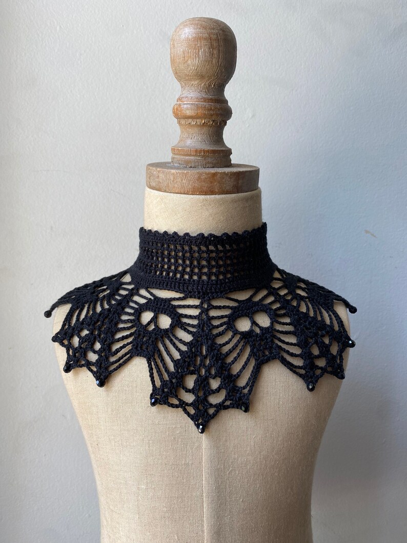 Black Lace Gothic Crochet Choker With Skulls and Beads | Crochet ...
