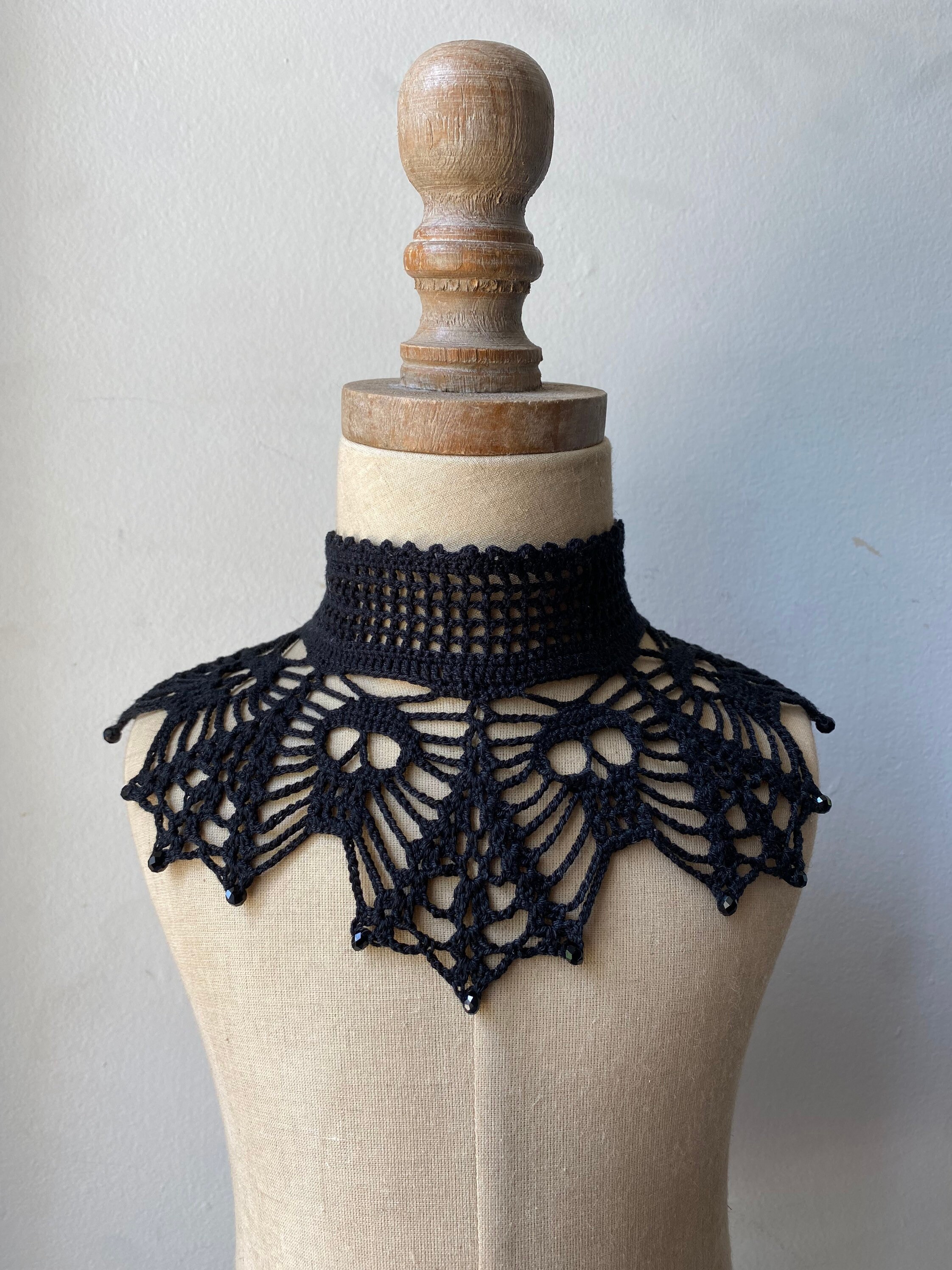 Black Lace Gothic Crochet Choker With Skulls and Beads | Crochet ...