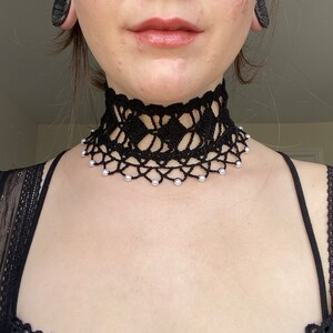 Crochet Choker Black Lace With Pearls | Crochet Black Lace Collar With ...