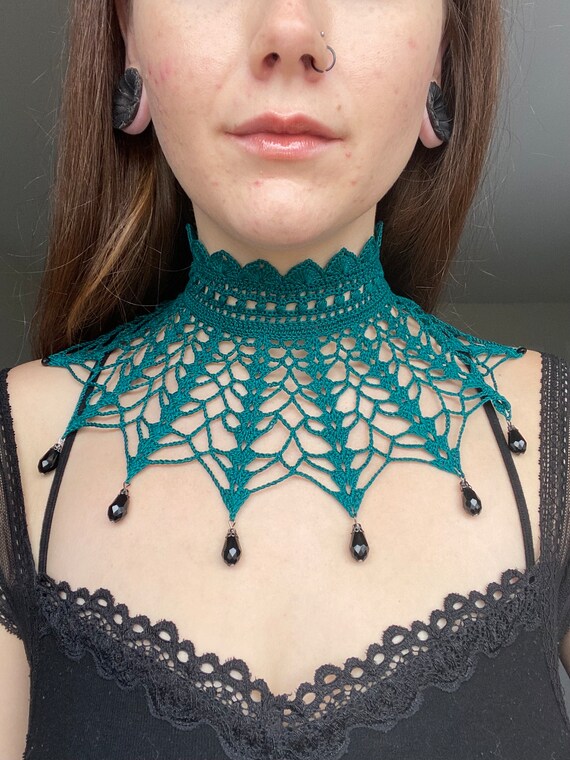 Gothic Emerald Green Crochet Choker Victorian Style Green Lace