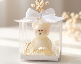 Personalized Teddy Bear Candle Favor, Baby Shower, Baptism, Gender Reveal, Keepsake, Custom Name