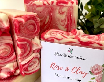 Rose Clay Soap Bar / Face & Body Soap / Moisturizing Soap / Goat Milk Soap / Gift for Her