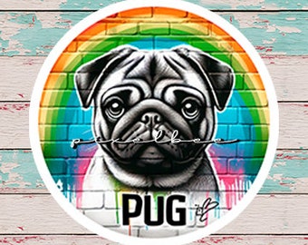 Pug Dog • Animal Lover • Cute Shadow Dog Vinyl Sticker Decal