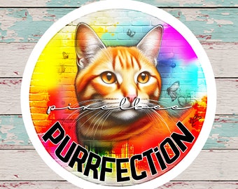 Getigerte Katze • Purrction • Tier Liebhaber • Süßes Orange Kätzchen Vinyl Sticker Aufkleber