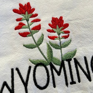 Embroidered State Flower Tea Towel, Flour Sack, Housewarming Gift