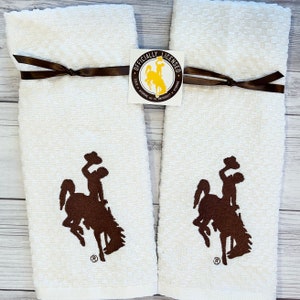 University of Wyoming Embroidered Kitchen Towel, Waffle Cotton Kitchen Towel gift, UWYO