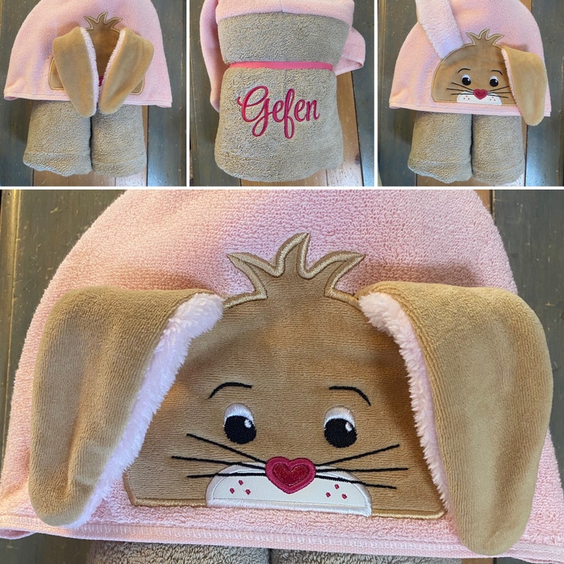 Bunny Embroidered Hooded Towel - Etsy