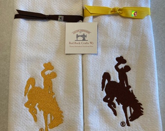 Terry Embroidered Kitchen Towel for University of Wyoming, Licensed Cotton Terry Towel
