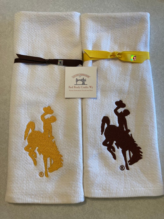 Embroidered University of Wyoming Kitchen Towel: Licensed Cotton Terry
