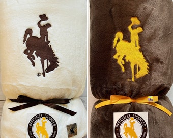 UWYO Steamboat Mascot Sherpa Fleece Blanket, Licensed Wyoming Blanket