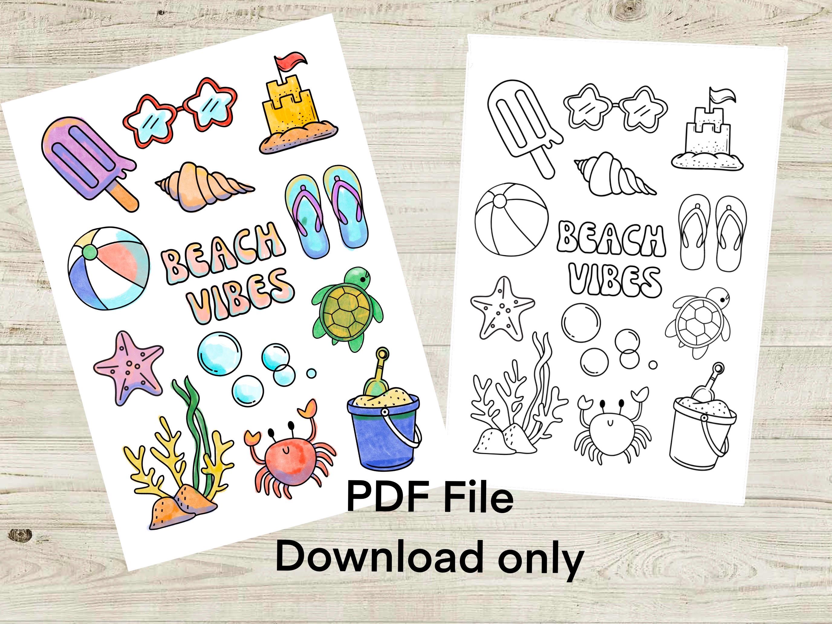Beach Summer Vibes Coloring Book Coloring Sheet , Download and Print 14 ...