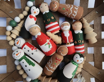 Wooden Christmas peg dolls SET of 10  Montessori child’s gift wooden classic handmade toy heirloom toy